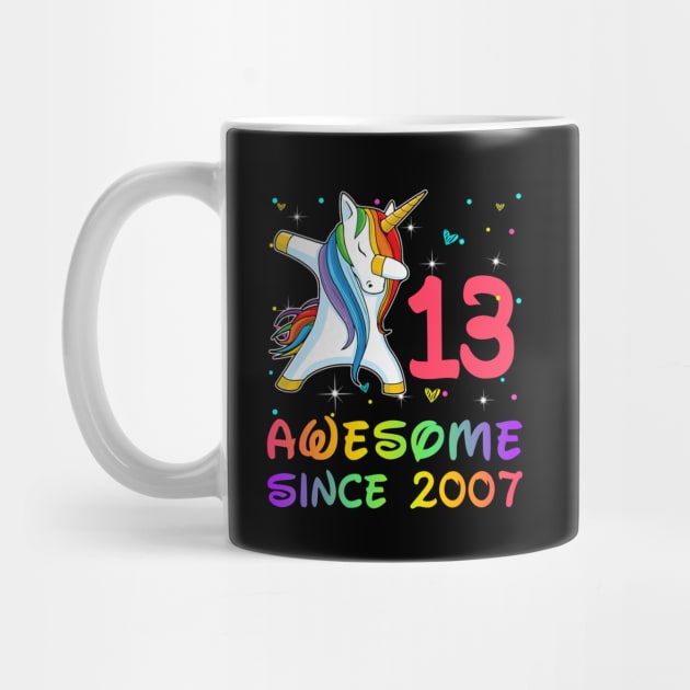 Awesome Since 2007 Birthday Unicorn Dabbing Gift 13 Years Old by Soema